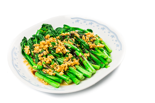 Blanched Chinese Choy Sum vegetable with garlic oil dish