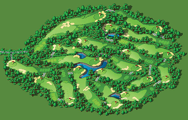 illustrazioni stock, clip art, cartoni animati e icone di tendenza di campo da golf di layout - golf landscape golf course tree