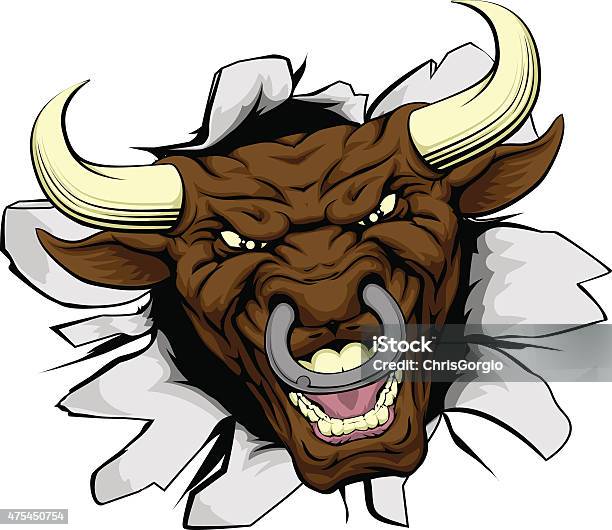 Bull Mascot Breakthrough Stock Illustration - Download Image Now - Mascot, 2015, African Buffalo