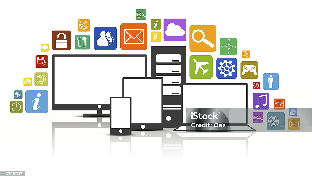 Lots of Apps Applications of Media Technologies. Lots of apps icons. Created Digitally. Desktop PC Stock Photo