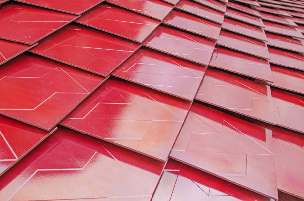 istock Red metalized roof tiles background 475452316