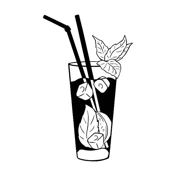 Vector illustration of Vector Cocktail Mojito with Mint Leaves and Straws.