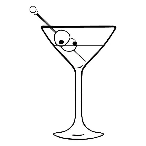Vector illustration of Vector Lineart Martini Glass with Olives