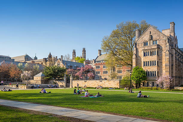Yale University campus New Haven, USA - May 4, 2015: Yale University campus on April 4, 2015. It is a private Ivy League research university in New Haven, Connecticut. Founded in 1701 campus stock pictures, royalty-free photos & images