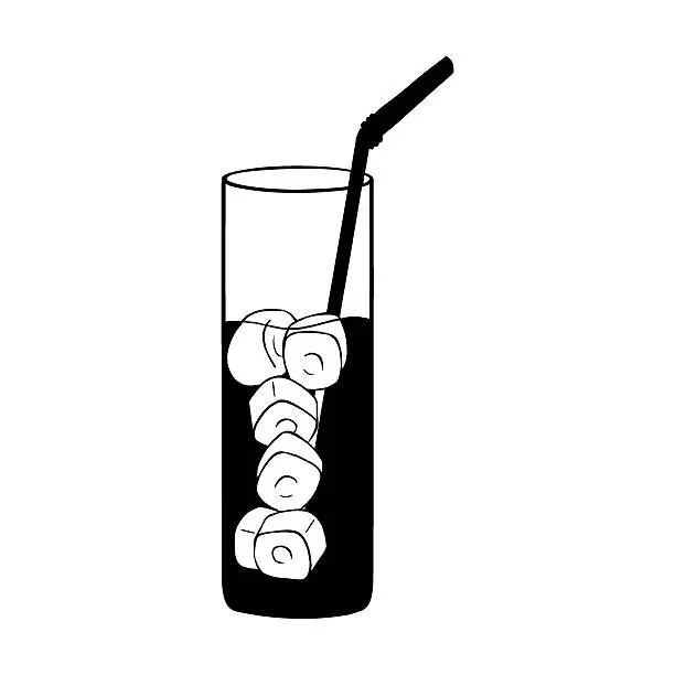 Vector illustration of Vector Glass of Lemonade on the Rocks with a Straw