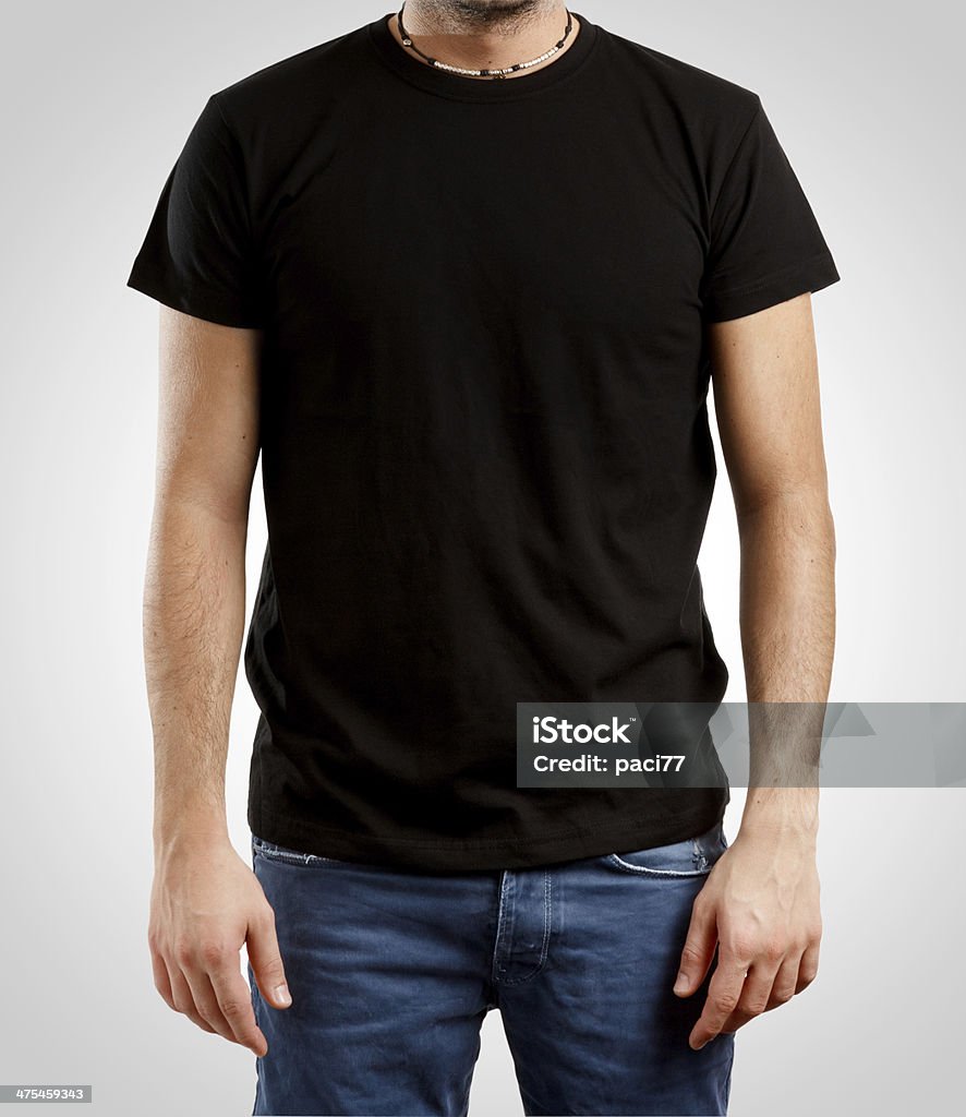 Black T-Shirt (Clipping Path) - Royaltyfri T-tröja Bildbanksbilder
