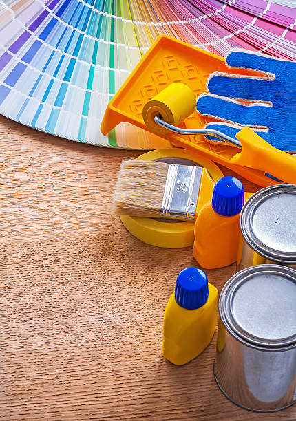 istock Group of paint household tools and pantone color palette guide 475460856