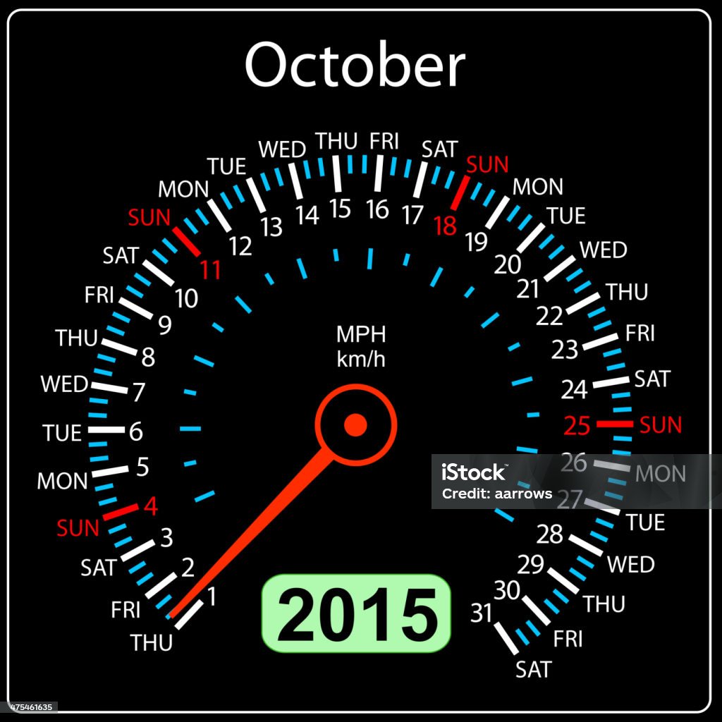 Calendario Contachilometri auto a ottobre. - arte vettoriale royalty-free di 2015