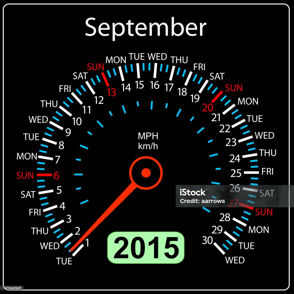 Календарь Спидометр автомобиля в сентябре. - Векторная графика 2015 роялти-фри