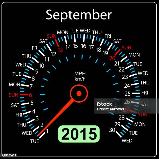 Календарь Спидометр Автомобиля В Сентябре — стоковая векторная графика и другие изображения на тему 2015 - 2015, Автомобиль, Без людей