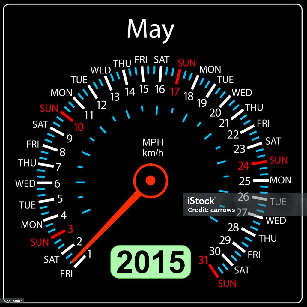 Calendrier Compteur de vitesse de voiture mai. - clipart vectoriel de 2015 libre de droits