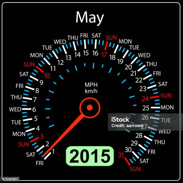 Calendrier Compteur De Vitesse De Voiture Mai Vecteurs libres de droits et plus d'images vectorielles de 2015 - 2015, A la mode, Activités de week-end