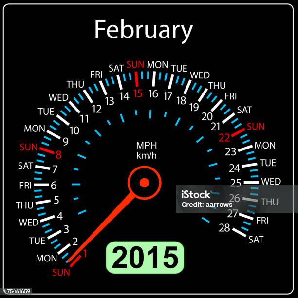 Kalendarz Prędkościomierza Samochodu Lutego - Stockowe grafiki wektorowe i więcej obrazów 2015 - 2015, Bez ludzi, Biały