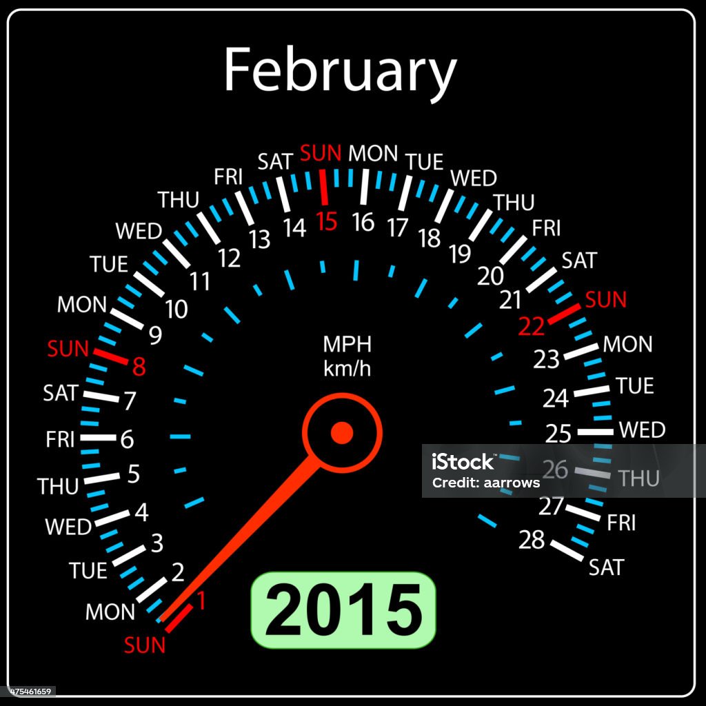 Calendário velocímetro carro de fevereiro. - Vetor de 2015 royalty-free