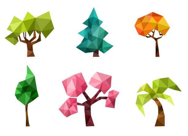 trees set vector art illustration