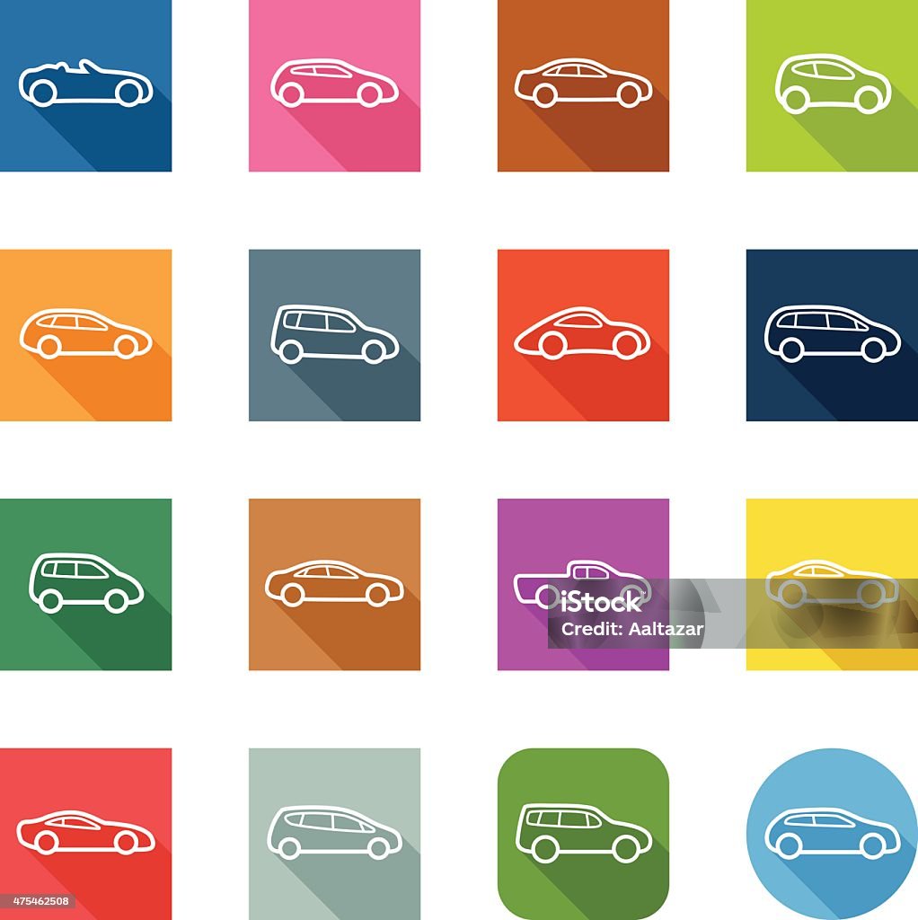 Iconos plana de los coches contorno - arte vectorial de 2015 libre de derechos