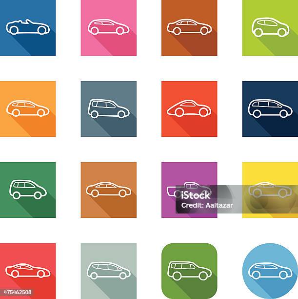 Ilustración de Iconos Plana De Los Coches Contorno y más Vectores Libres de Derechos de 2015 - 2015, 4x4, Bólido