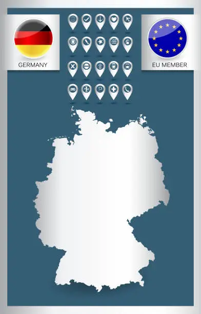 Vector illustration of Germany outline map with navigation icon set