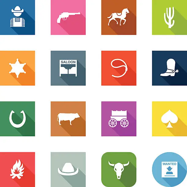 Vector illustration of Flat Icons - Cowboy