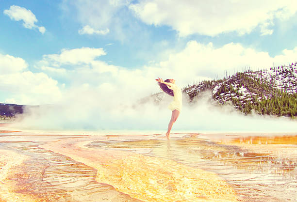 Active geysers erupting in the morning, Yellowstone National Park, USA
