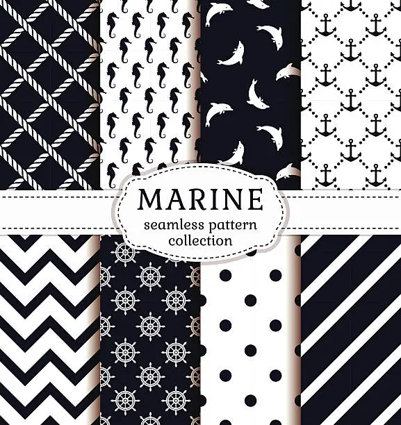 Vector illustration of Sea and nautical patterns set.