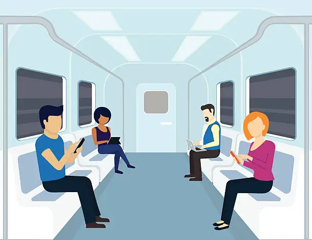 Vector illustration of People are using gadgets in the subway