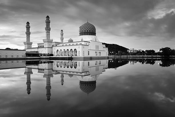 Kota Kinabalu mosque at Sabah, Borneo, Malaysia in black and white