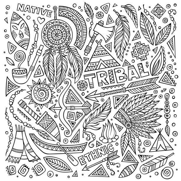 Tribal native American set of symbols Tribal native American sketch set of symbols famous archer stock illustrations