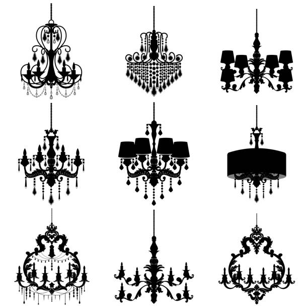 chandelier silhouette isolated on White background vector art illustration