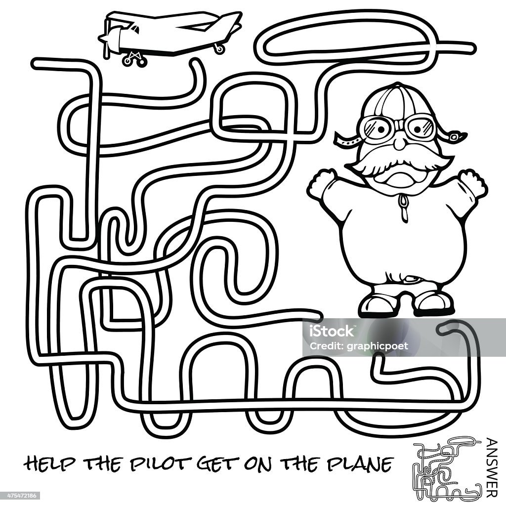 Maze Game for kids Funny Maze Game for kids. Maze or Labyrinth Game for Preschool Children. Maze puzzle with solution. Crtoon pilot 2015 stock vector