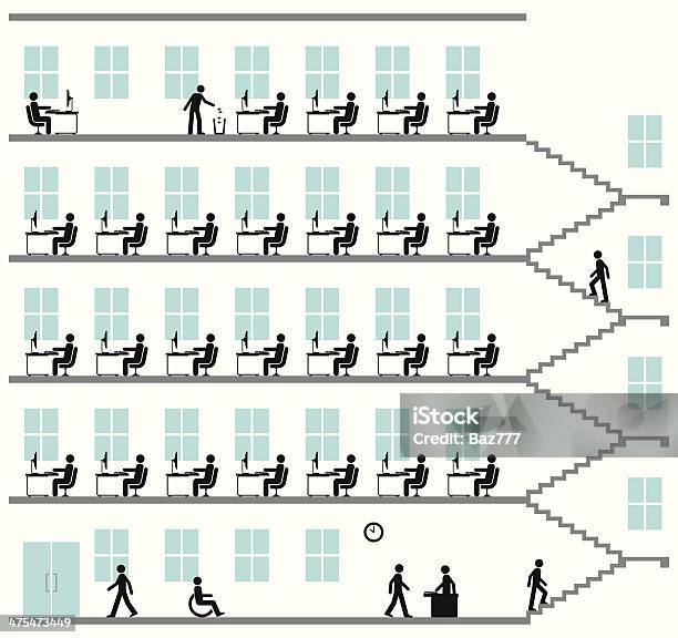 Ilustración de Sección Transversal De Bloque De Oficinas y más Vectores Libres de Derechos de Arquitectura exterior - Arquitectura exterior, Oficina, Personas