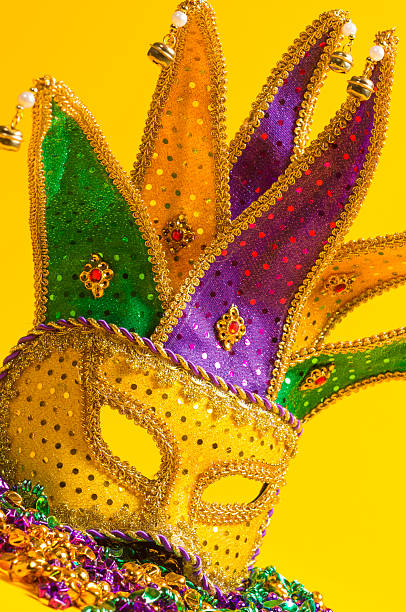 istock Colorful Mardi Gras or venetian mask on yellow 475474645