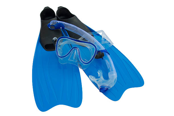 istock Blue diving flippers, snorkel and goggles 475479932