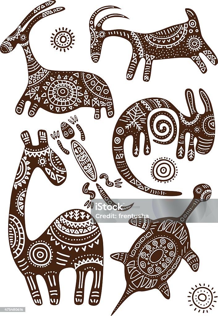 Conjunto de vector patrones tradicionales africano con animales - arte vectorial de 2015 libre de derechos