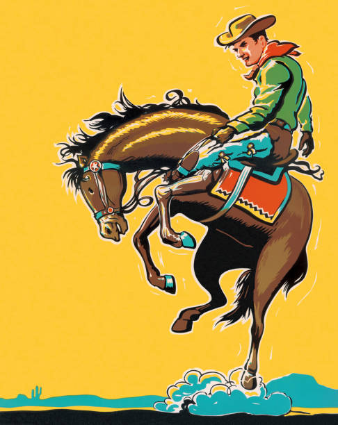 illustrations, cliparts, dessins animés et icônes de homme équitation cheval de rodéo - cowboy rodeo wild west bucking bronco