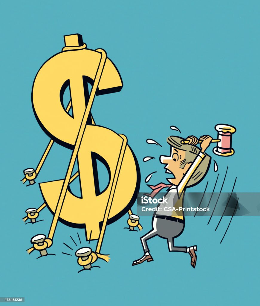 Man Hammering a Dollar Sign http://csaimages.com/images/istockprofile/csa_vector_dsp.jpg 2015 stock illustration