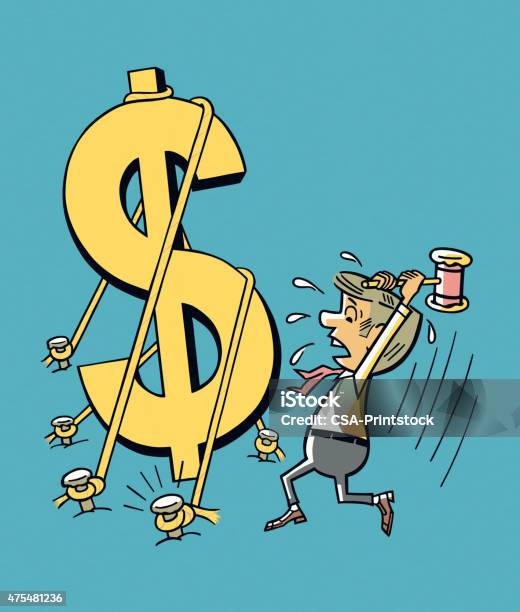 Man Hammering A Dollar Sign Stock Illustration - Download Image Now - 2015, Adult, Adults Only