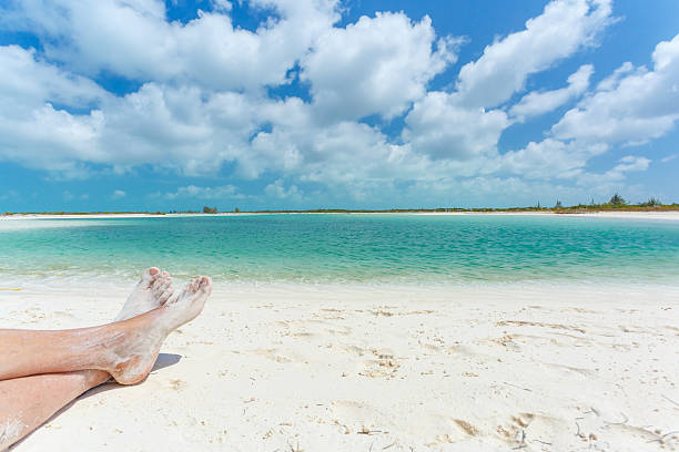 istock Male legs over tropical beach 475481512