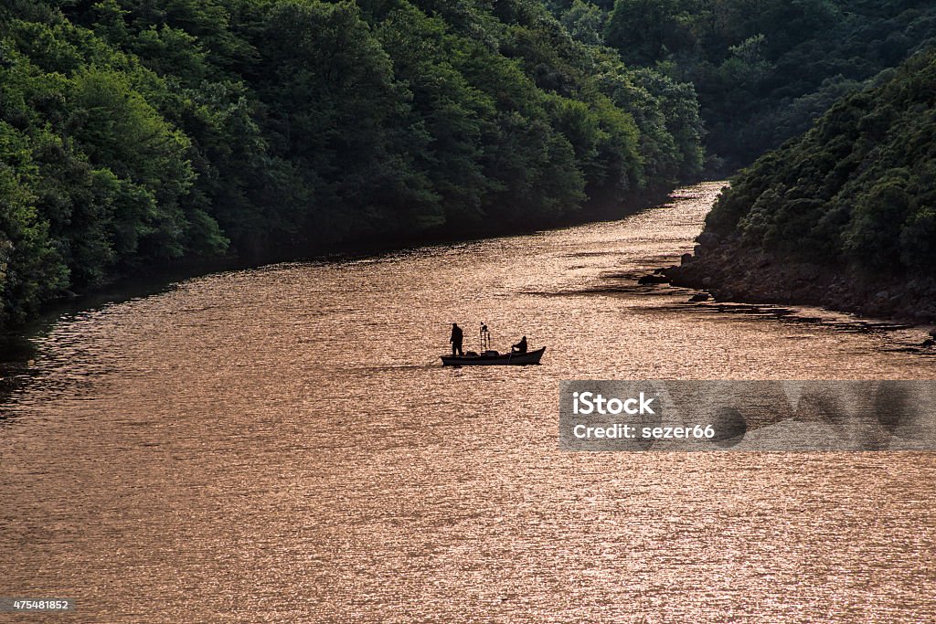 Fishing Boat at Sunrise in  forest 2015 Stock Photo