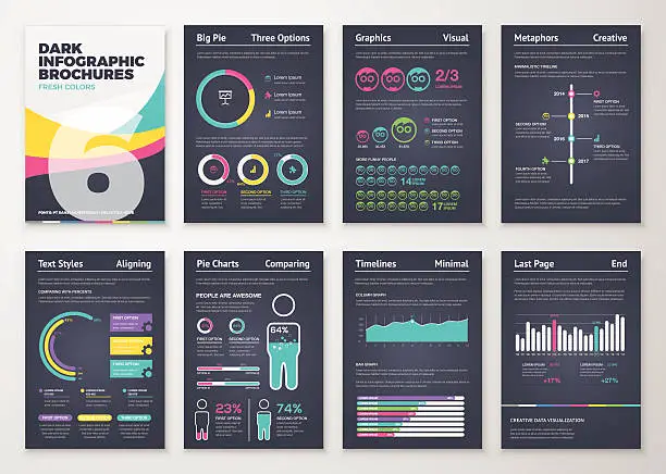 Vector illustration of Black infographic business brochure elements in vector format.