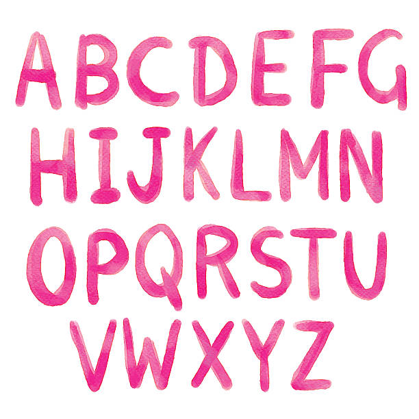 hand drawn aquarell rosa alphabet - child alphabetical order writing alphabet stock-grafiken, -clipart, -cartoons und -symbole