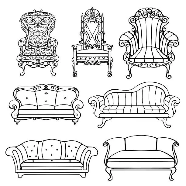 Vector illustration of Furniture vintage set