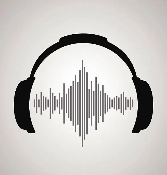 Vector illustration of headphones icon with sound wave beats. Vector flat illustration