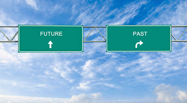 istock Road signs to future and past 475488935