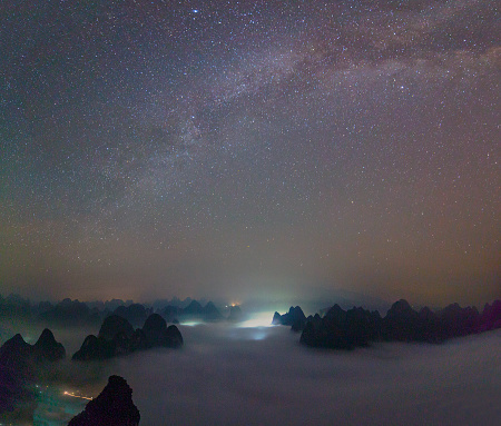 Photo of the milky way galaxy taken in the Guilin Hills