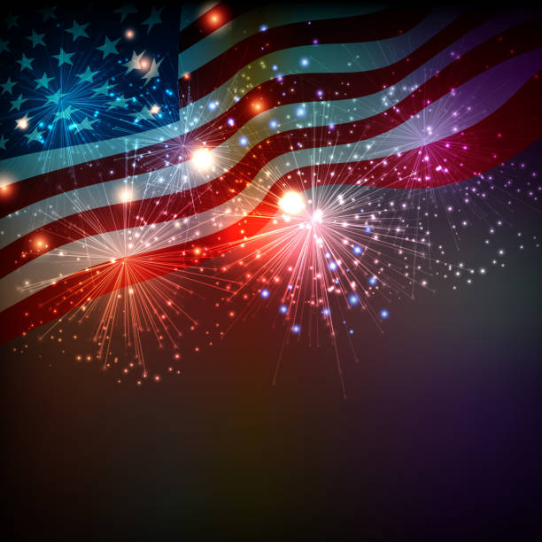 illustrazioni stock, clip art, cartoni animati e icone di tendenza di fuochi d'artificio sullo sfondo di quarto di luglio - patriotism flag backgrounds american culture