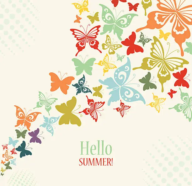 Vector illustration of Decorative Vintage Background with Butterflies.