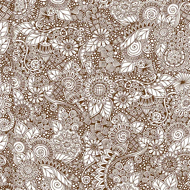 Vector illustration of Seamless floral retro doodle grunge  pattern in vector.