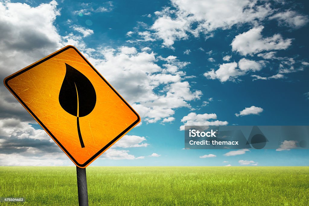 Leaf symbol signpost with nature Leaf symbol signpost with nature. 2015 Stock Photo