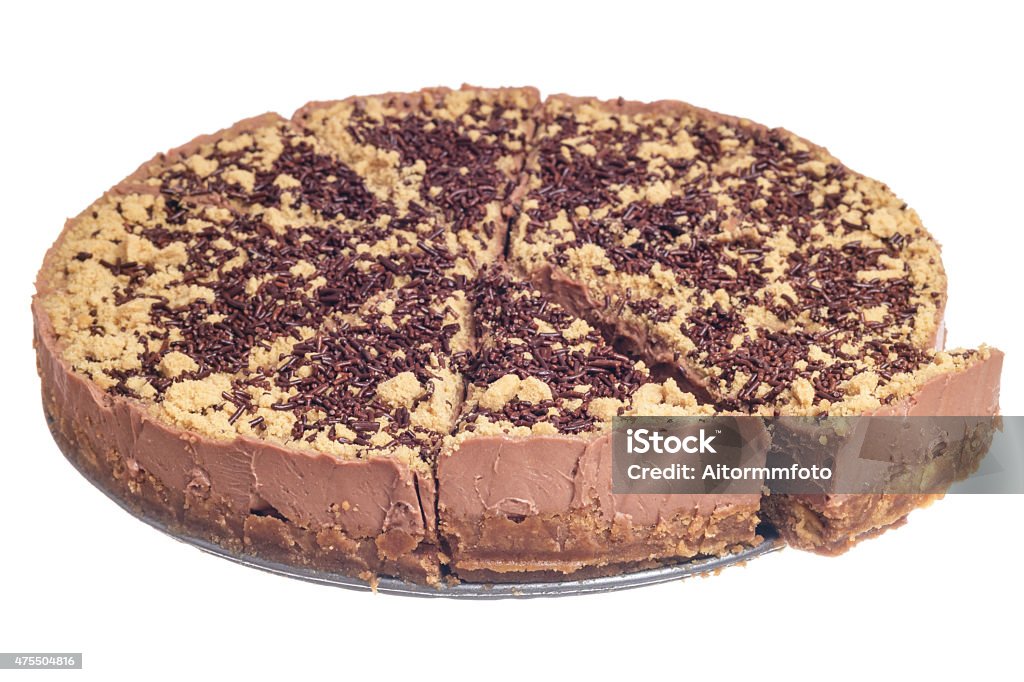 Sliced chocolate cheesecake Sliced chocolate cheesecake isolated on white background 2015 Stock Photo